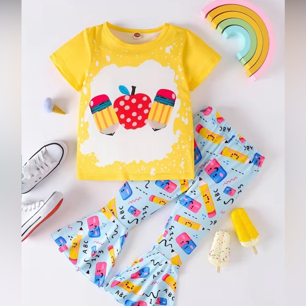 Back To School 2 pcs Outfit for Girls Top & Flared Pants